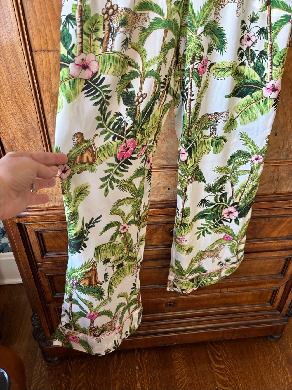 Shady Lady Tropical Pajama Set Monkeys & Palms & Hibiscus Flowers Women’s Large